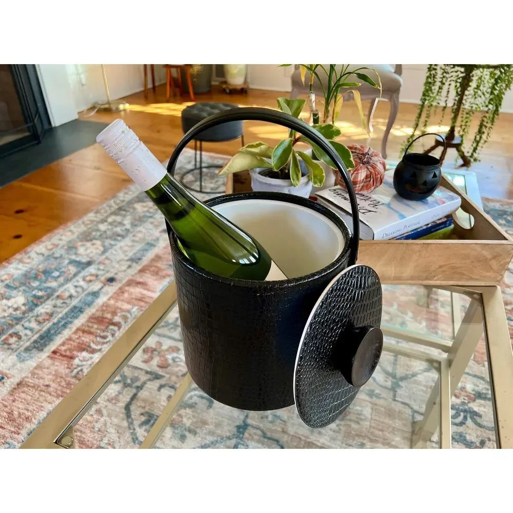 Vitnage Insulated Ice Bucket with Lid & Handle, Textured Reptile Black Barware